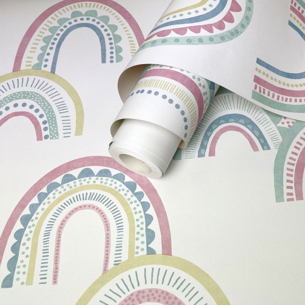 Papel pintado arcoiris bohemio rosa y turquesa Papel pintado arcoiris bohemio rosa y turquesa