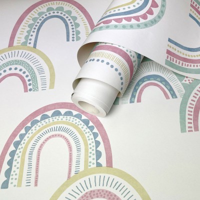 papel de parede aro-iris estilizado rosa e turquesa