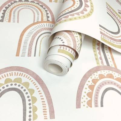 papel pintado arcoiris bohemio rosa y naranja