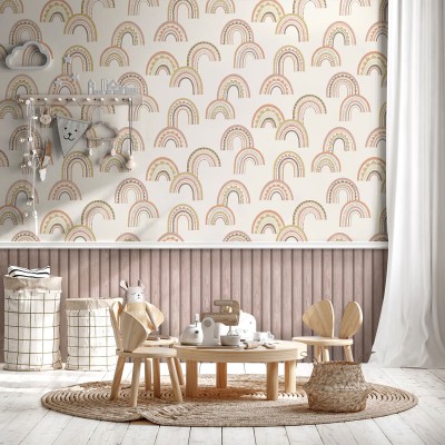 papel de parede arco iris estilizado rosa e laranja 2
