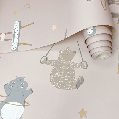 paper pintat animals gimnastes amb fons rosa