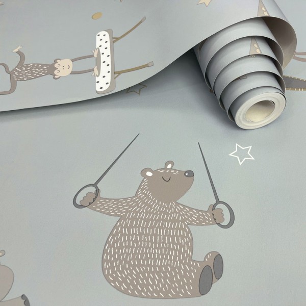 papel pintado animales gimnastas fondo azul