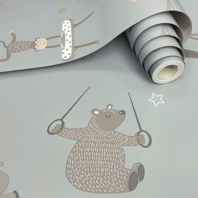 papel de parede animais ginastas cor azul