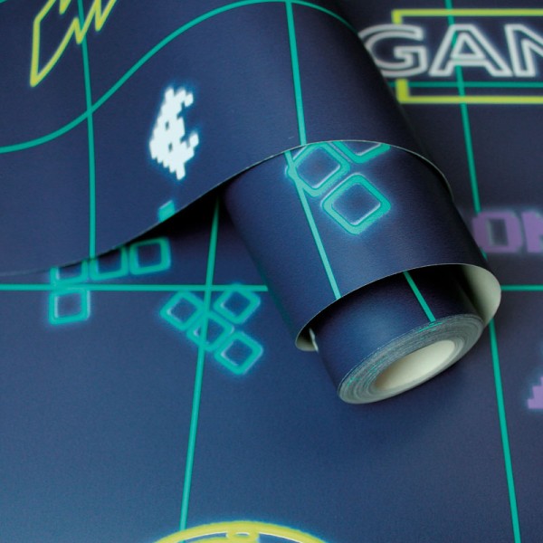 Papel pintado juvenil gamer fondo azul marino