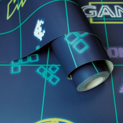 Papel pintado juvenil gamer fondo azul marino