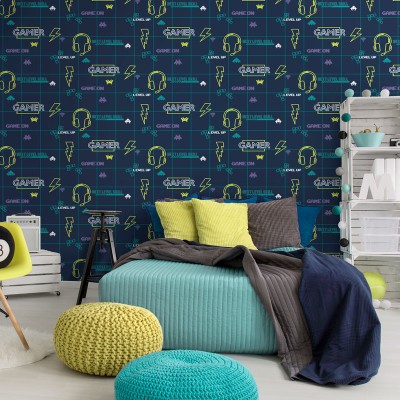 papel de parede juvenil gamer com fundo azul marinho 2