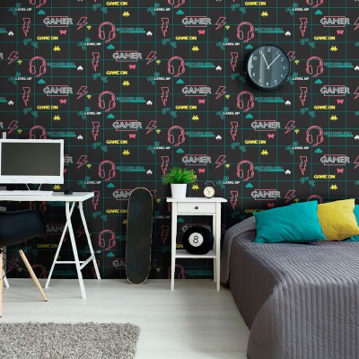 papel pintado juvenil gamer negro 2