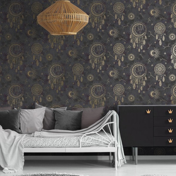 papel de parede do caçador dos sonhos preto e ouro papel de parede do caçador dos sonhos preto e ouro