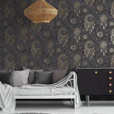 papel de parede do caçador dos sonhos preto e ouro papel de parede do caçador dos sonhos preto e ouro