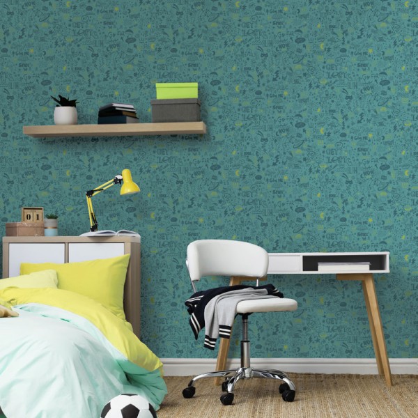 papel de parede moderno juvenil cor verde azulado