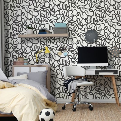 papel pintado juvenil garabato negro 2