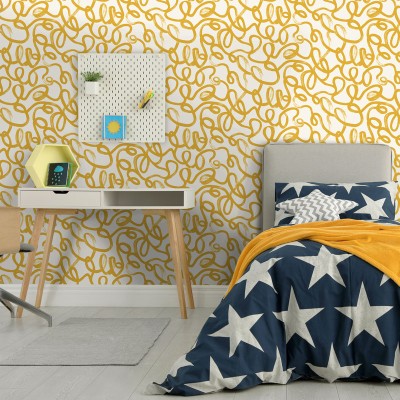 papel pintado juvenil garabato ocre 2