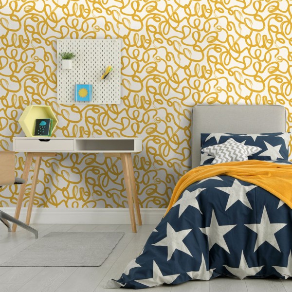 papel de parede juvenil rabisco ocre