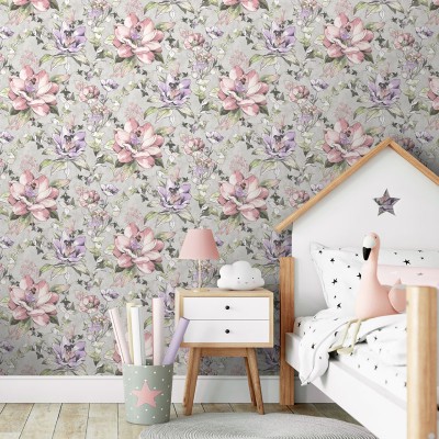 paper pintat floral amb fades color gris