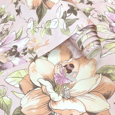 papel de parede floral com fadas rosa papel de parede floral com fadas rosa