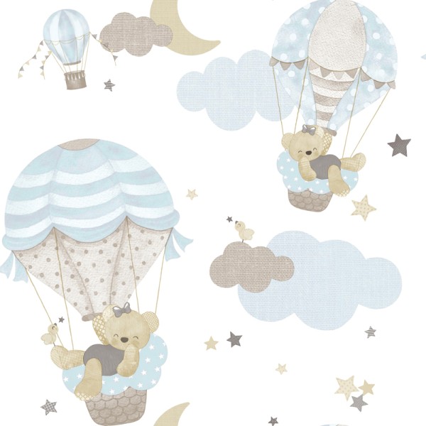 papel de parede ursos e balões de ar quente azul