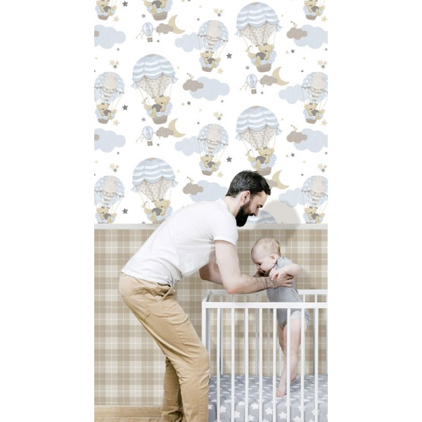 Papel pintado osos y globos aerostáticos azul Papel pintado osos y globos aerostáticos azul