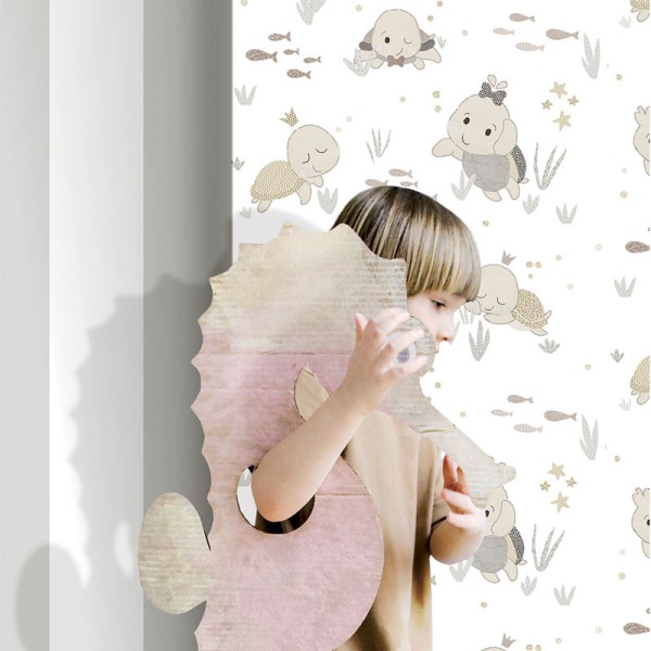 papel pintado tortugas marinas beige