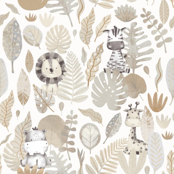 papel de parede infantil selva tropical bege