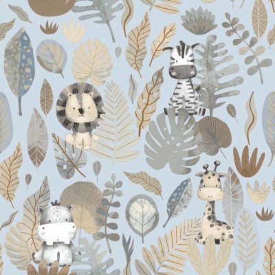papel de parede infantil selva tropical fundo azul