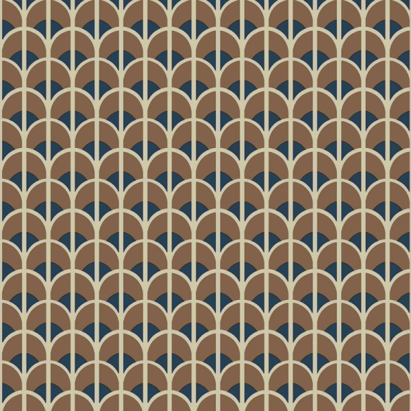 papel de parede geométrico retro cor marrom e azul