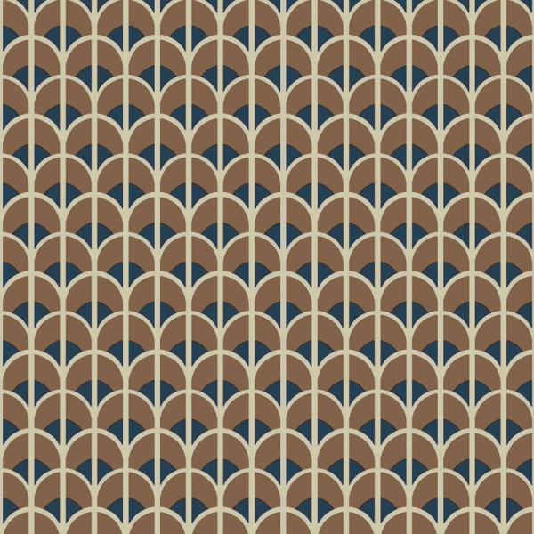 papel pintado geométrico retro color marrón y azul