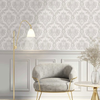 papel pintado damasco clásico color gris