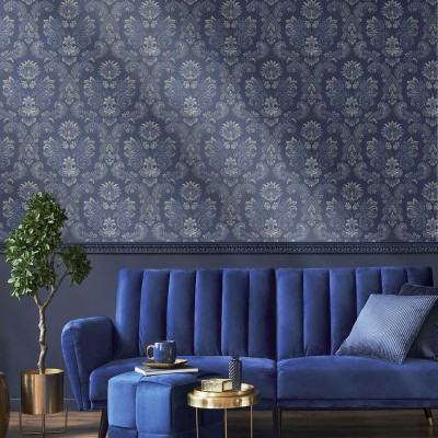 Papel pintado damasco clásico color azul
