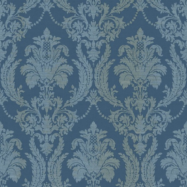 papel de parede damasco têxtil cor azul