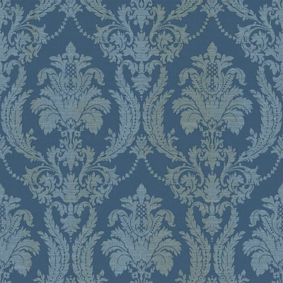 papel de parede damasco têxtil cor azul