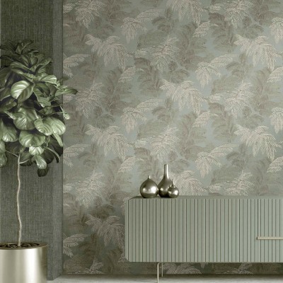 papel de parede folhas clássicas cor verde