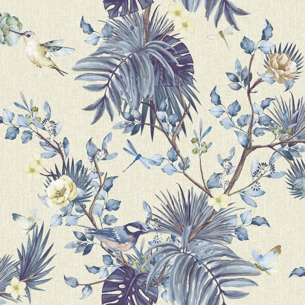 Papel de parede jardim tropical cor azul