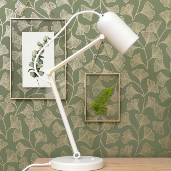 Papel pintado HOJAS GINKGO COBRE Y VERDE