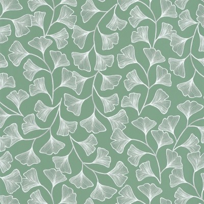 papel pintado hojas ginkgo blancas con fondo verde