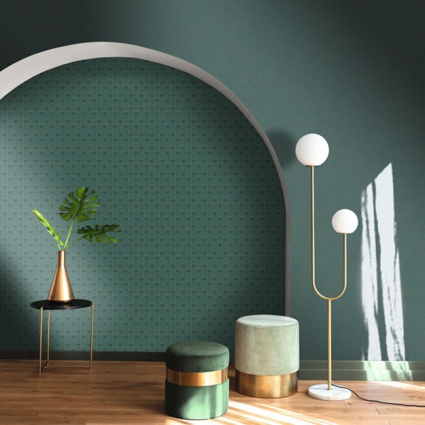 papel pintado geométrico retro verde oscuro