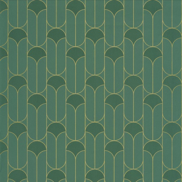 papel pintado geométrico retro verde oscuro