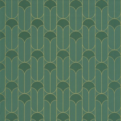 papel pintado geométrico retro verde oscuro