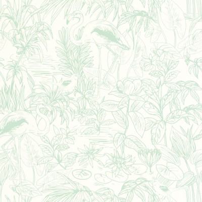 papel pintado tropical con flamencos verde