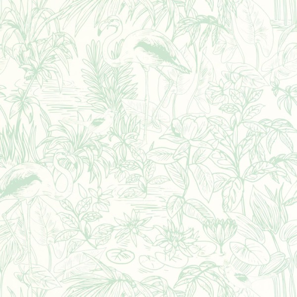 papel de parede tropical com flamingos verde