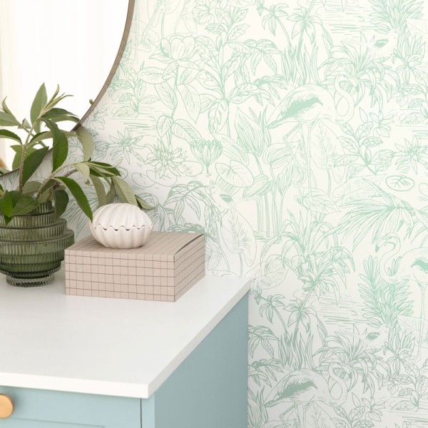 papel pintado tropical con flamencos verde papel pintado tropical con flamencos verde