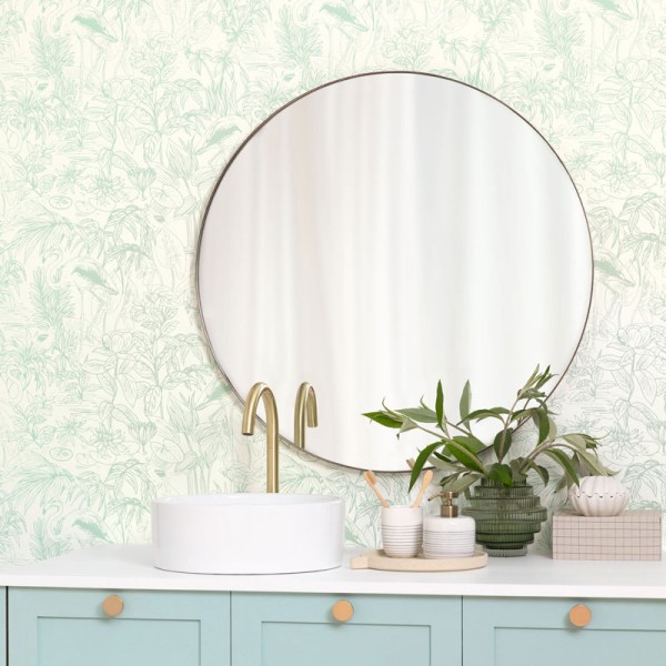 papel pintado tropical con flamencos verde