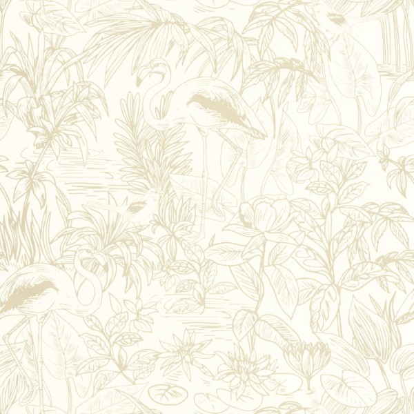 papel pintado tropical con flamencos beige