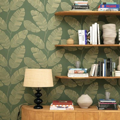 papel de parede folha de bananeira cor verde caqui 2