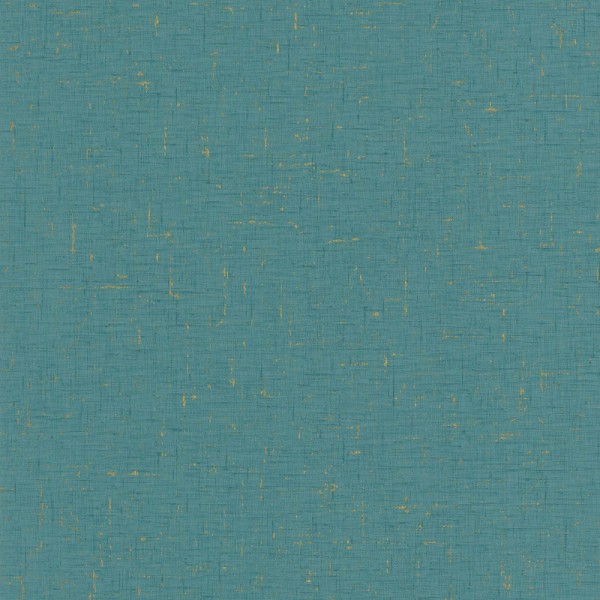 papel pintado efecto textil color azul y dorado