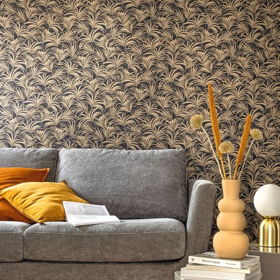 Papel de parede palmeiras cor preto e dourado Papel de parede palmeiras cor preto e dourado