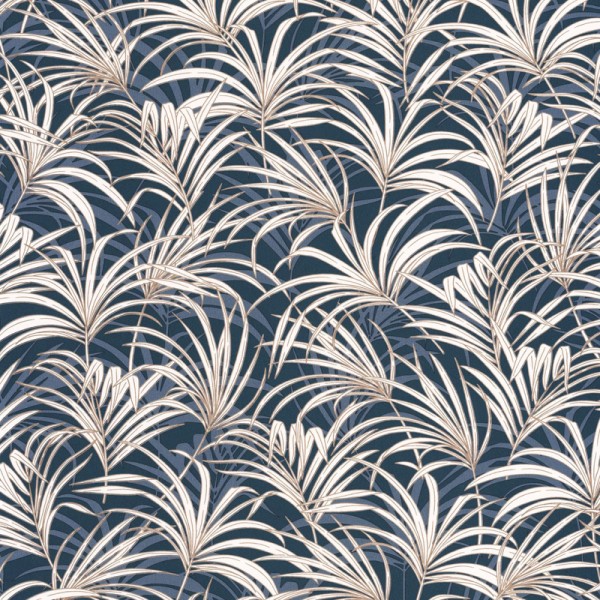 papel pintado palmeras color blanco con fondo azul marino