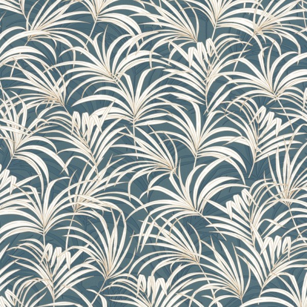 Papel pintado palmeras color blanco con fondo turquesa