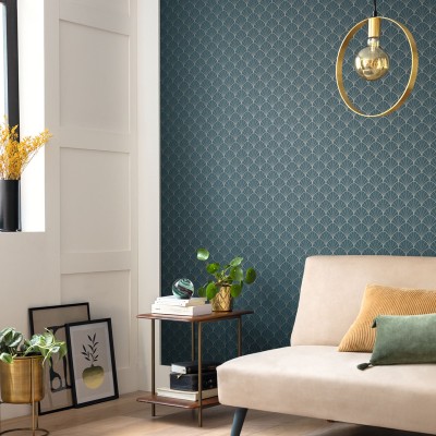 Papel pintado arcos art deco dorado 2