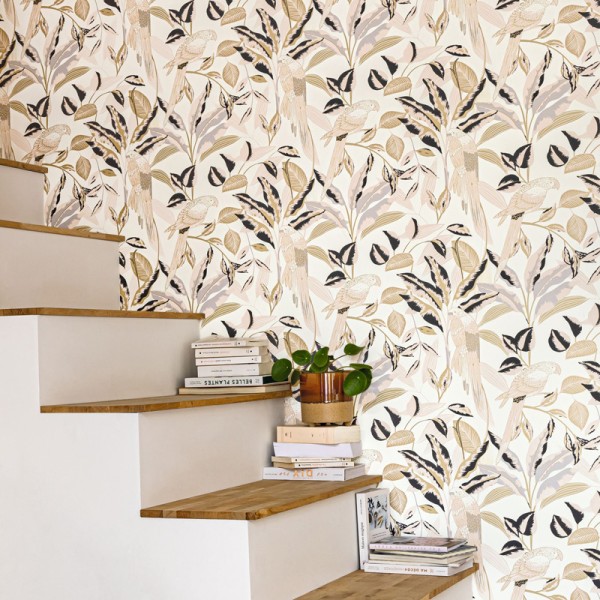 paper pintat tropical amb lloros color rosa paper pintat tropical amb lloros color rosa