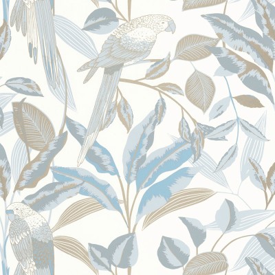 papel pintado tropical con loros color azul claro y dorado papel pintado tropical con loros color azul claro y dorado